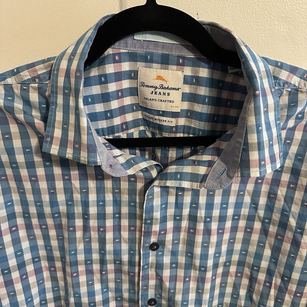 TOMMY BAHAMA Long Sleeve Blue Pink Checker Shirt‎ Large